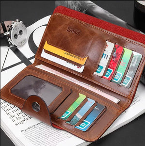 Men's Leather Wallet Bifold ID Card Holder Checkbook Long Clutch Billfold Purse