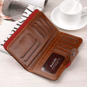 Men's Leather Wallet Bifold ID Card Holder Checkbook Long Clutch Billfold Purse