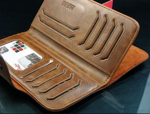 Men's Leather Wallet Bifold ID Card Holder Checkbook Long Clutch Billfold Purse