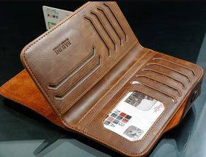 Men's Leather Wallet Bifold ID Card Holder Checkbook Long Clutch Billfold Purse