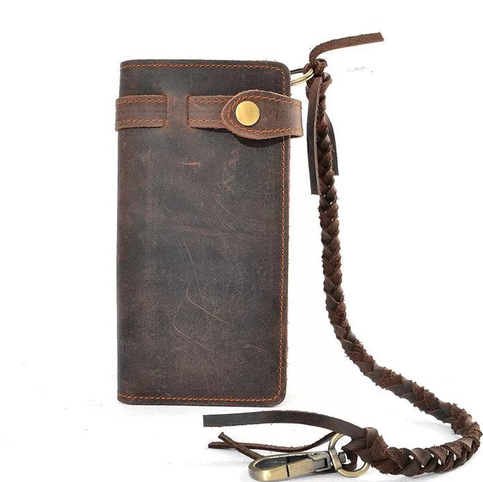 Vintage Men's Leather Card Holder Long Chain Trucker Wallet Biker Billfold