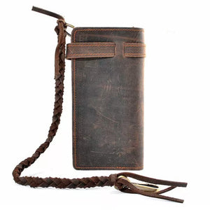 Vintage Men's Leather Card Holder Long Chain Trucker Wallet Biker Billfold