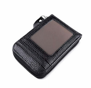 Men Leather Credit Card Holder RFID-Blocking Zipper Pocket Wallet with ID Window