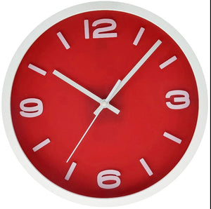 12 Inches Round Shape Wall Clock,Silent Non Tik Tok sweeping, Red