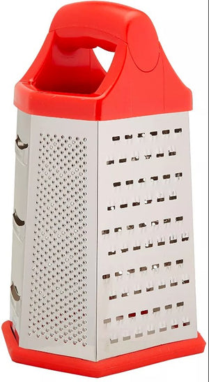 Kitchen Cheese Grater Shredder Six Sided Grater 9", Red/Orange