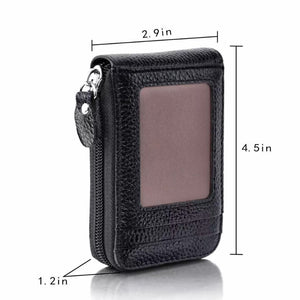 Men Leather Credit Card Holder RFID-Blocking Zipper Pocket Wallet with ID Window