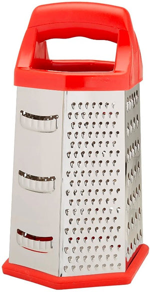 Kitchen Cheese Grater Shredder Six Sided Grater 9", Red/Orange