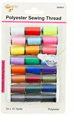 24 Spools Polyester Sewing Thread with 24 Assorted Color Threads (10 Yards)