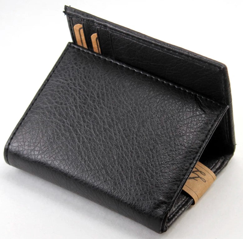 Mens Trifold Grain Leather Black Wallet Credit Card Case Window ID Money Holder