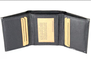 Mens Trifold Grain Leather Black Wallet Credit Card Case Window ID Money Holder