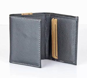 Mens Trifold Grain Leather Black Wallet Credit Card Case Window ID Money Holder