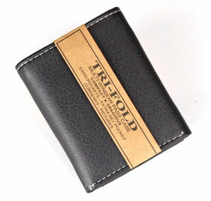 Mens Trifold Grain Leather Black Wallet Credit Card Case Window ID Money Holder