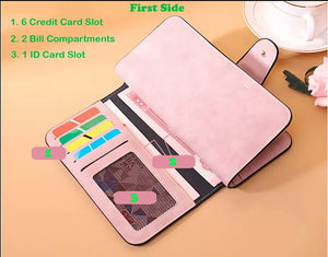 Women Bifold Leather ID Card Holder Long Wallet Clutch Billfold Checkbook Purse