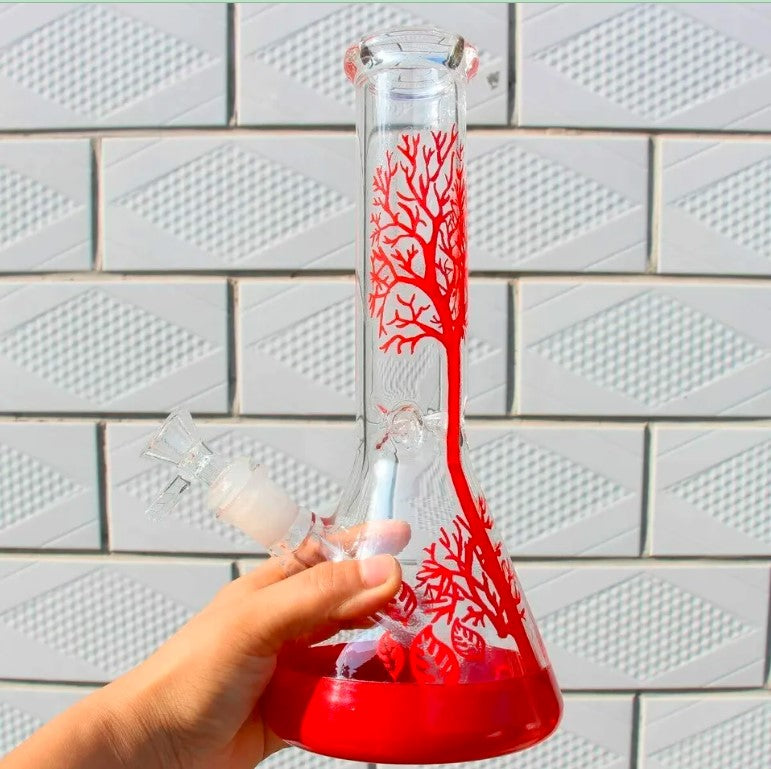 11 Inch Bongs Red Tree Glass Bong Hookah Glass Water Pipes 14mm Bowl