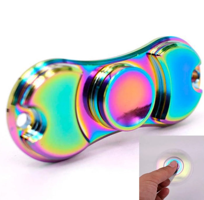 2 SIDE Hand FIDGET Spinner Ball Desk Toy EDC ADHD Stuffer Stocking Focus RAINBOW