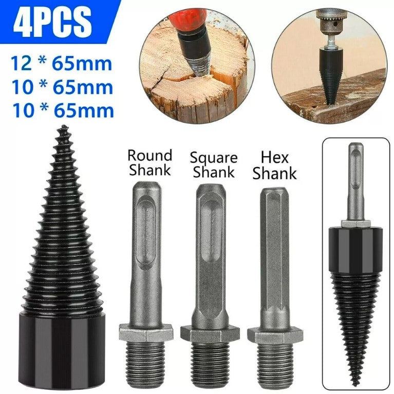 4PCS Wood Splitter Drill Bit HIgh Speed Twist Firewood Screw Splitting Cone Driver