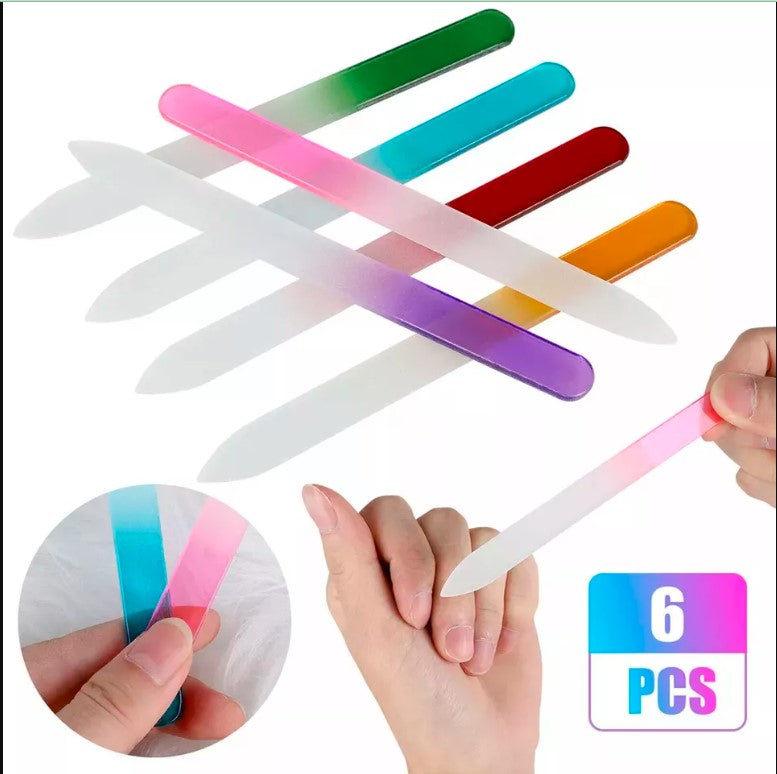 6PC Double-Sided Glass Finger Nail Files Manicure Pedicure Fingernail File