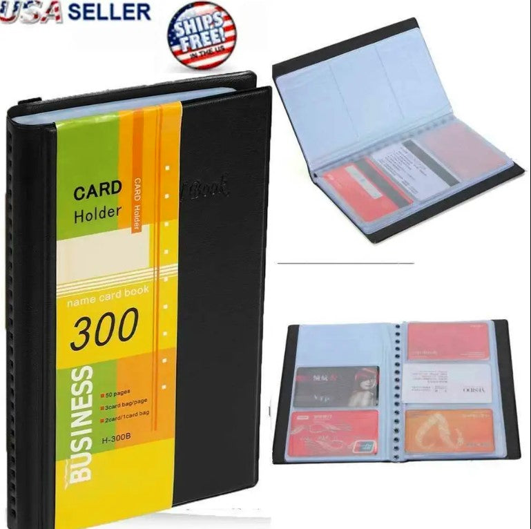Leather Business Cards Holder Case Organizer 300 Name ID Credit Card Book Keeper