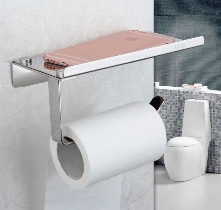 Toilet Paper Holder with Mobile Phone Storage Shelf Holders Wall Mounted Rack