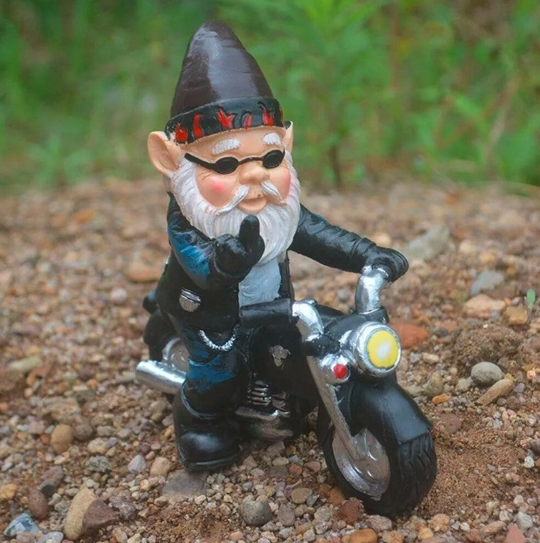 Naughty Gnome Riding Motorcycle Statue Funny Resin Craft Home Garden Funny Decor