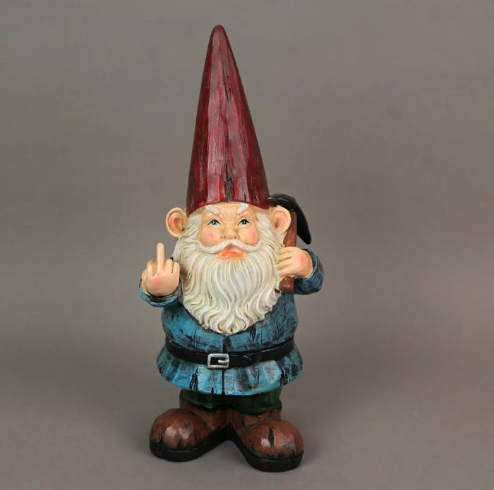 12 Inch Rude Grumpy Gnome Middle Finger Garden Statue Indoor Outdoor Greeter