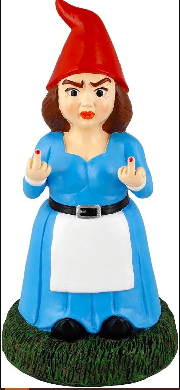 Gnometastic - Middle Finger Gnome - Lady Double Bird Statue, 8.45in Garden