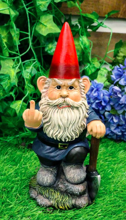 9" You Dig? Shovel Gnome Garden Greeter Gnome Dwarf Flip The Bird Statue