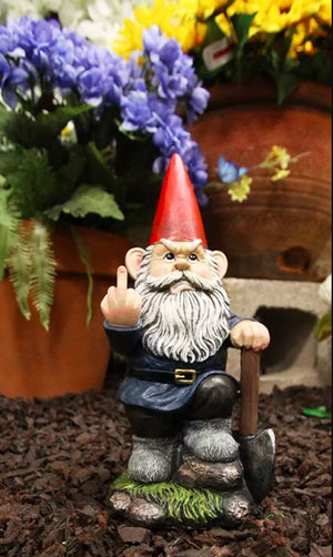 9" You Dig? Shovel Gnome Garden Greeter Gnome Dwarf Flip The Bird Statue