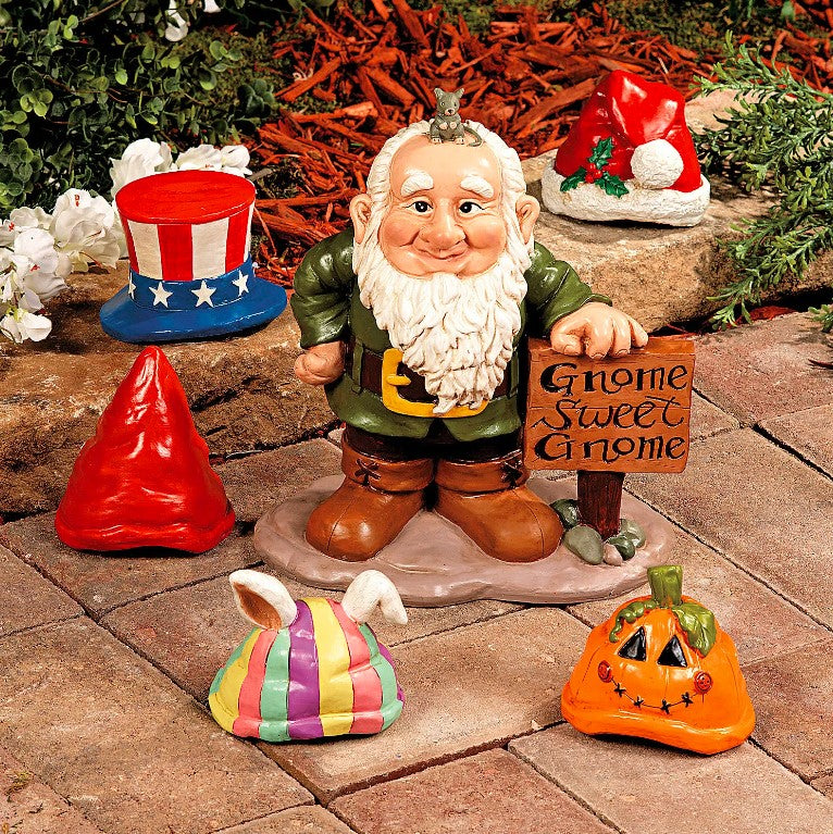 Gnome Greeter with Hats, All Seasons, Home Decor, Figurine, 6 Pieces