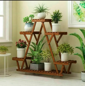 Wood Plant Stand Indoor Outdoor Carbonized Triangle 6 Tiered Corner Plant Rack