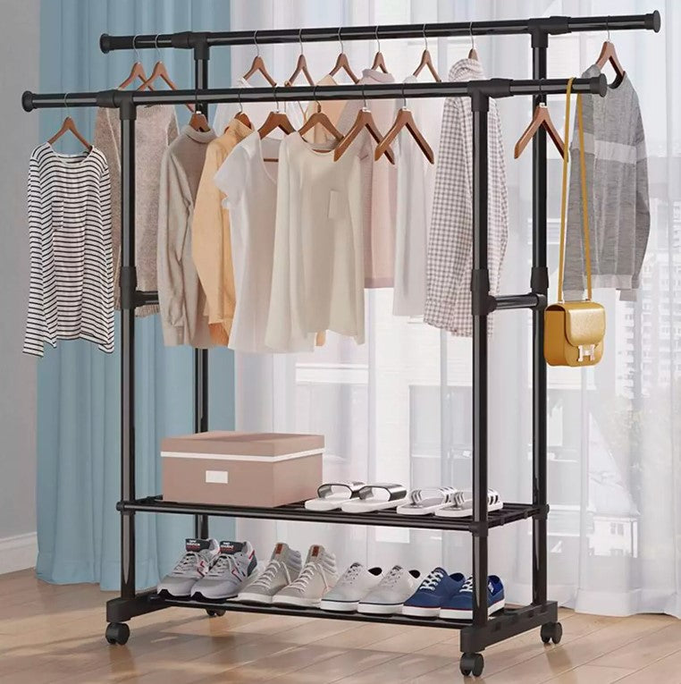 Heavy Duty Clothing Garment Rack Rolling Clothes Organizer Double Rails Hanging