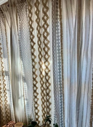 Curtain Tufted Chenille Stripe Geometric Print Mid-Century Look Rod Pocket Top, SIngle Panel, 50" x 84", Ivory