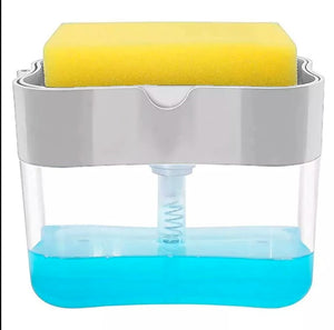 2 in1 Kitchen Liquid Soap Pump ABS Dispenser Sponge Holder Press Countertop Rack