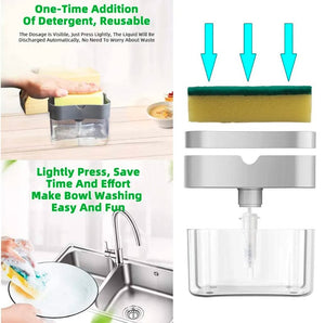 2 in1 Kitchen Liquid Soap Pump ABS Dispenser Sponge Holder Press Countertop Rack