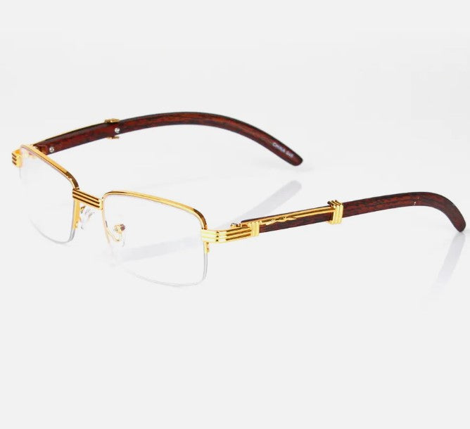 Retro Vintage Clear Lens Gold Wood Frame Fashion Eye Glasses Designer Mens Women