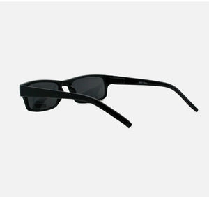 Small Black Rectangular Frame Sunglasses Black Lens Spring Hinge UV 400