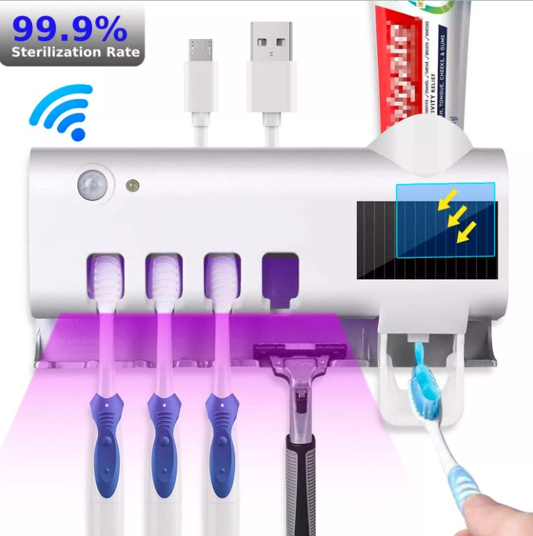 UV Light Sterilizer Toothbrush Holder Cleaner and Automatic Toothpaste Dispenser