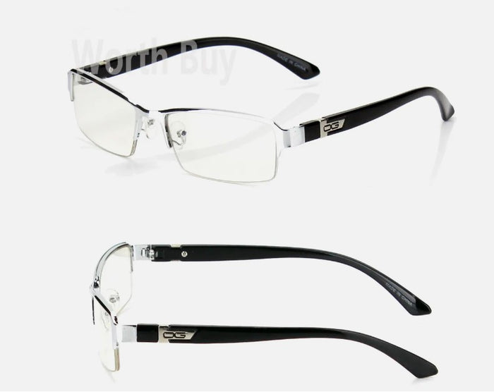 Mens Women Clear Lens Half Frame Eye Glasses Designer Fashion Silver Small RX