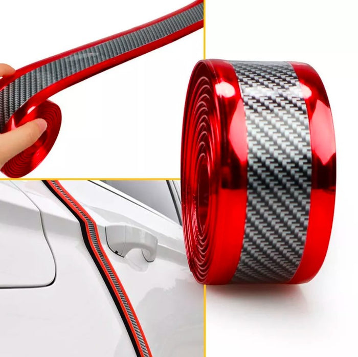 Red Carbon Fiber Car Sill Door Plate Scuff Cover Protector Sticker Antiscratch