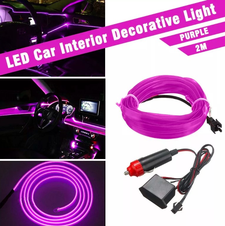 Purple LED Auto Car Interior Decorative Atmosphere Wire Strip Light Lamp 12V