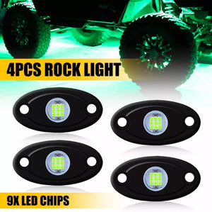 4PCS Waterproof Green LED Rock Lights Underglow Neon Light Decor For ATV UTV Car