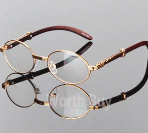 Men Women Wood Oval Designer Clear Lens Gold Frame Eye Glasses Retro Vintage