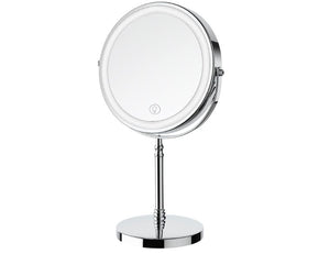 Lighted Makeup Mirror, 8" Rechargeable Double Sided Magnifying Mirror with 3 Colors, 1x/10x 360° Rotation Touch, Chrome