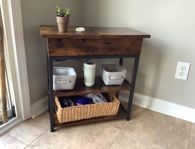 End Table with Charging Station, Narrow Nightstand, Flip Top Side Table with USB Ports, Rustic Brown