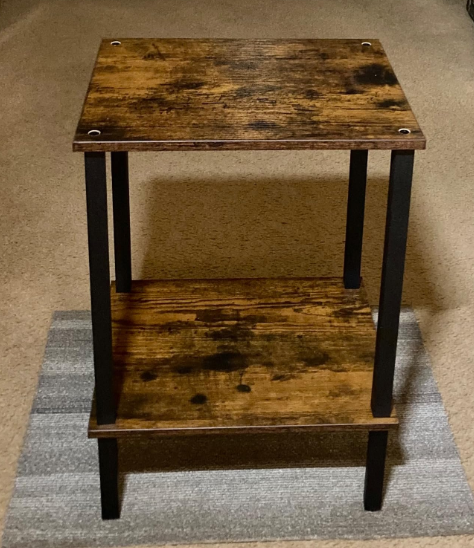 2-Tier End Table with Storage Shelf, Narrow Nightstand for Small Space, Rustic Brown