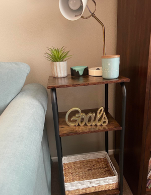 3 Tier 30 Inch Narrow Side Table with Storage Shelves with Metal Frame, Rustic Brown