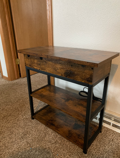 End Table with Charging Station, Narrow Nightstand, Flip Top Side Table with USB Ports , Rustic Brown