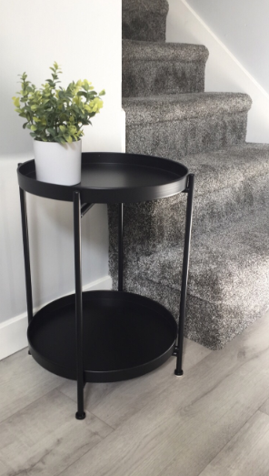 Black Folding End Table 2-Tier Metal Round Side Table with Removable Tray for Living Room,(15.2”Dx20”H)