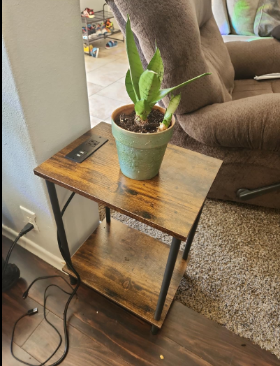 Side/End Table with Charging Station, USB Ports and Outlet, Nightstand with 2-Layer Storage Shelves