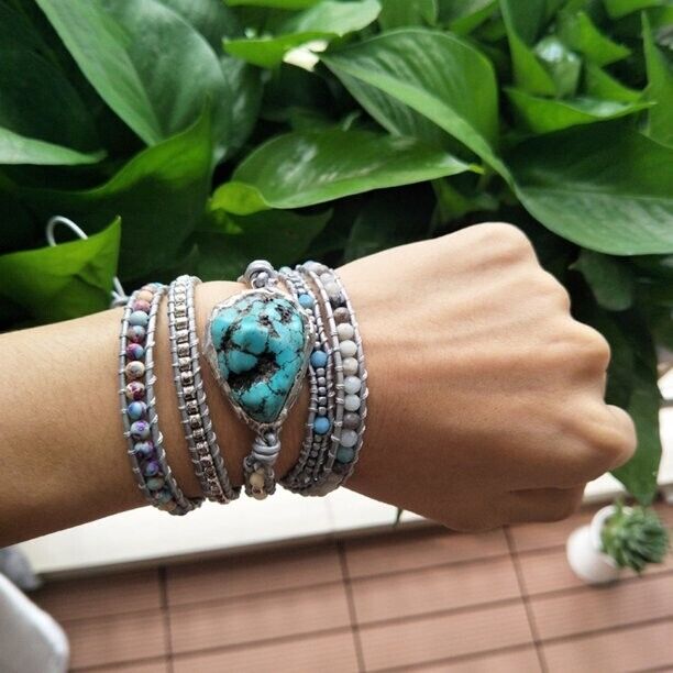 Natural Turquoise Bohemian Handmade Healing Reiki Women Wrap Bracelet Xmas Gifts